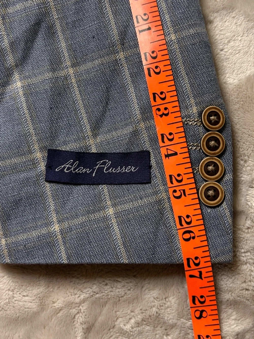 Alan Flusser Blazer Mens 44L Blue Windowpane Linen Blend Sport Coat Preppy Derby